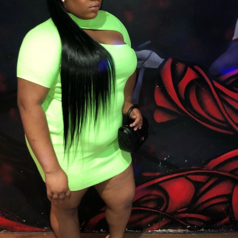 Green cut out mini dress